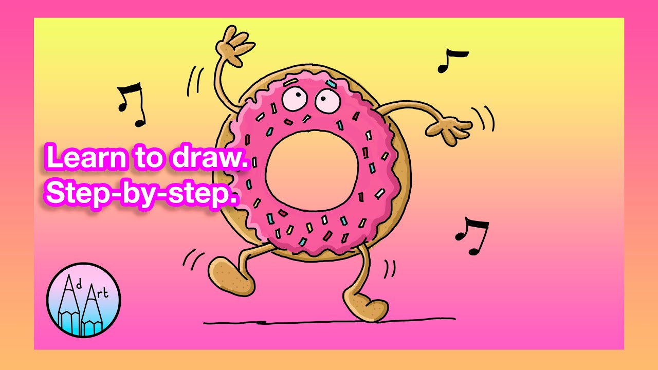 Adart Quick Draw Learn How To Draw A Disco Dancing Donut Step By Step Youtube