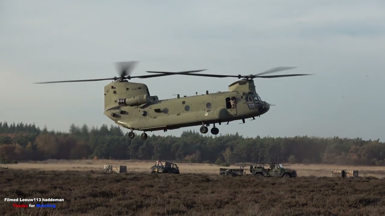 RNLAF Boeing CH-47 Chinook inbound the landings zone training | sound !! 4K