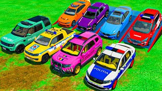 POLICE CARS OF COLORS ! BMW, DACIA, AUDI, FORD, VOLKSWAGEN COLORS POLICE CARS TRANSPORTING ! FS22
