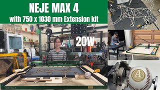NEJE Max 4 20W laser engraver: extendable to 750x1030mm, motorized Z-axis, multiple passes step-down