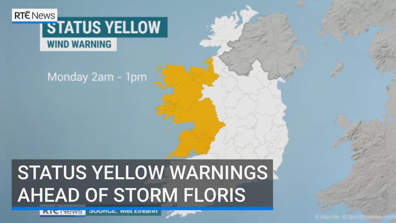 Eight counties issued yellow warnings ahead of Storm Floris - YouTube