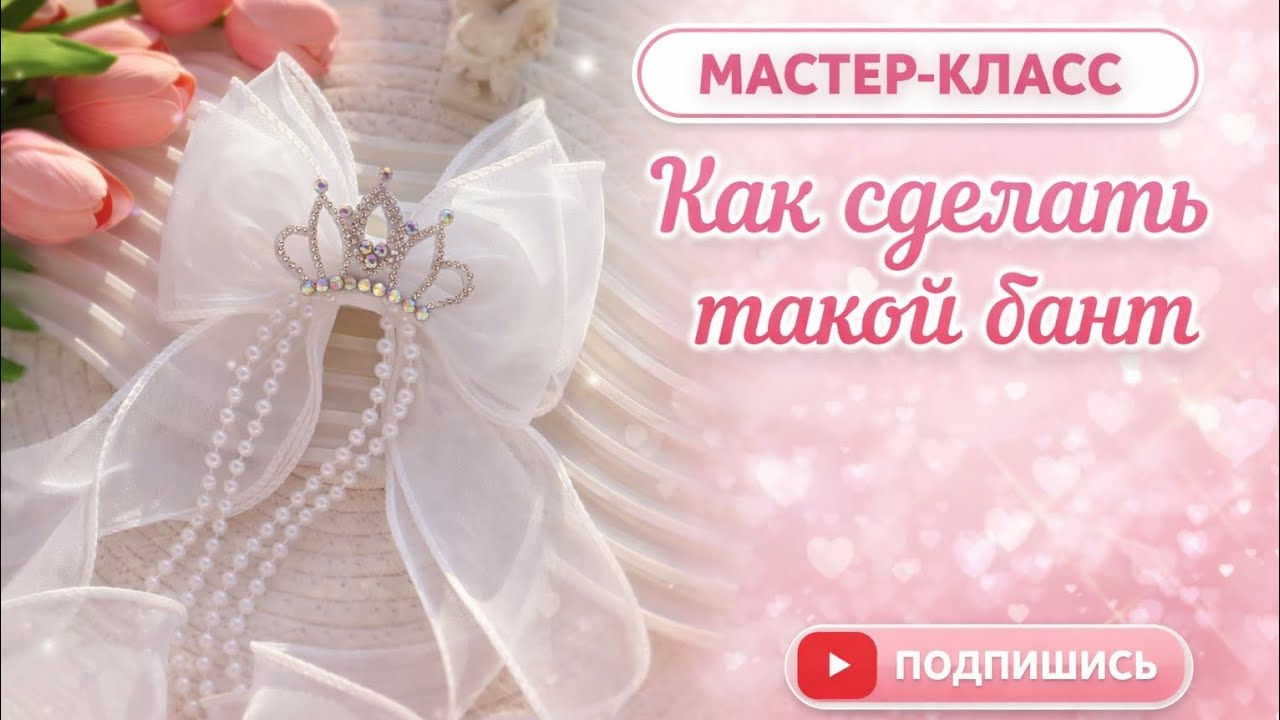 🎀 Мастер-класс по созданию пышного банта с короной и жемчужными подвесками