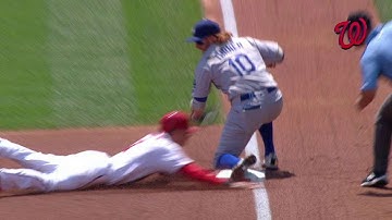 LAD@WSH: Turner steals third, call stands on review