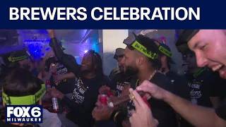 Brewers celebrate in the clubhouse: Matt Arnold, JoJo Romero speak | FOX6 News Milwaukee