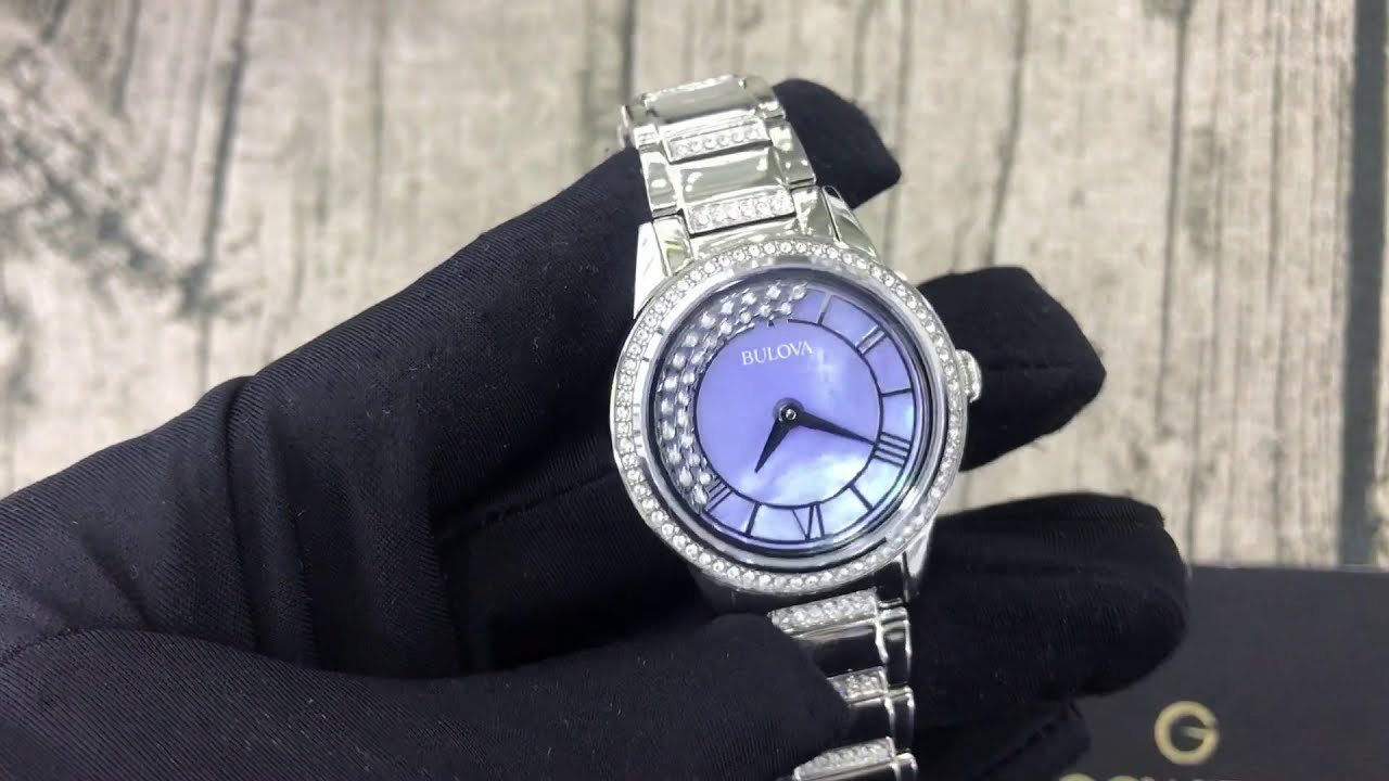 Bulova TurnStyle Periwinkle Mother of Pearl Crystal Dial Ladies Watch ...