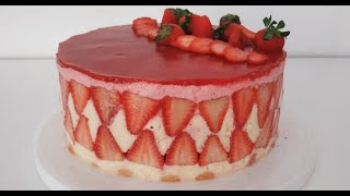 Gâteau crème  bavaroise à la fraise, sans cuisson/ FRAISIER vs BAVAROIS