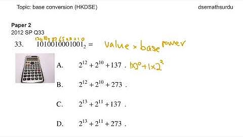 HKDSE Maths PP 2012 SP Paper 2 MC Q33 Base conversion