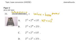 HKDSE Maths PP 2012 SP Paper 2 MC Q33 Base conversion