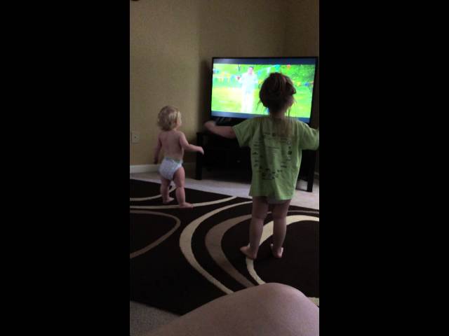 My two babies dancing to get up and dance disney jr class=
