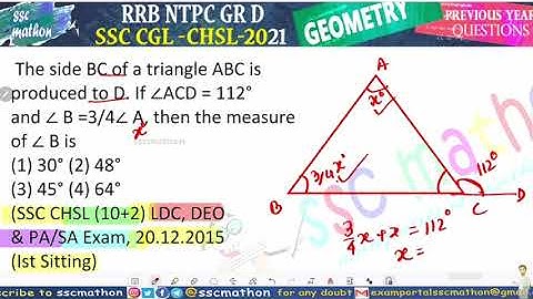 The side BC of a triangle ABC is produced to D. If ∠ACD = 112°and ∠ B =3/4∠ A, then the measure