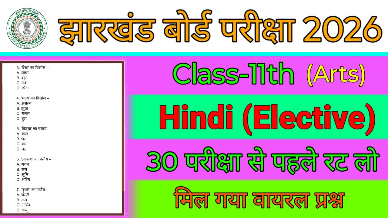 Class 11 Arts Hindi Elective | 30 परीक्षा से पहले रट लो | मिल गया वायरल प्रश्न Jac Board Exam 2026