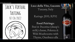 July 26, 2022: Tipple's Wine of the Week (WOW) Tasting. Luce della Vite Lucente Super Tuscan Blend