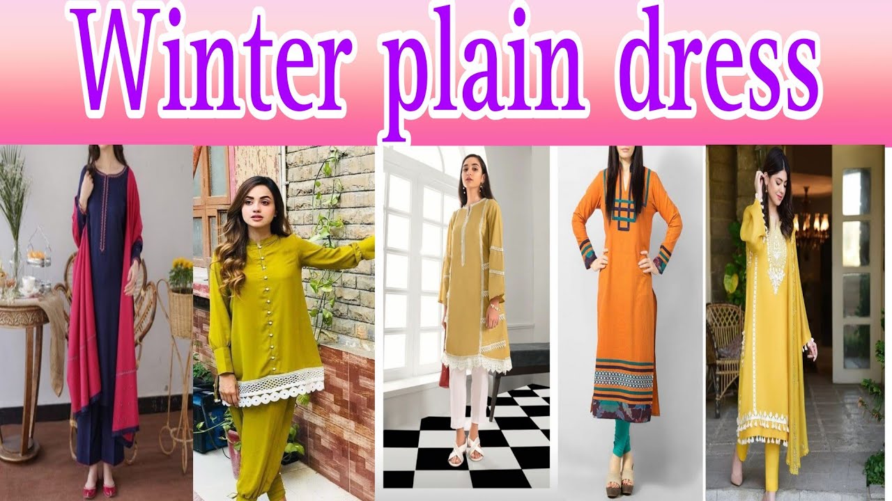 Winter Plain Suit designing Ideas With White Laces / Winter Special Plain  Dress Designs - YouTube