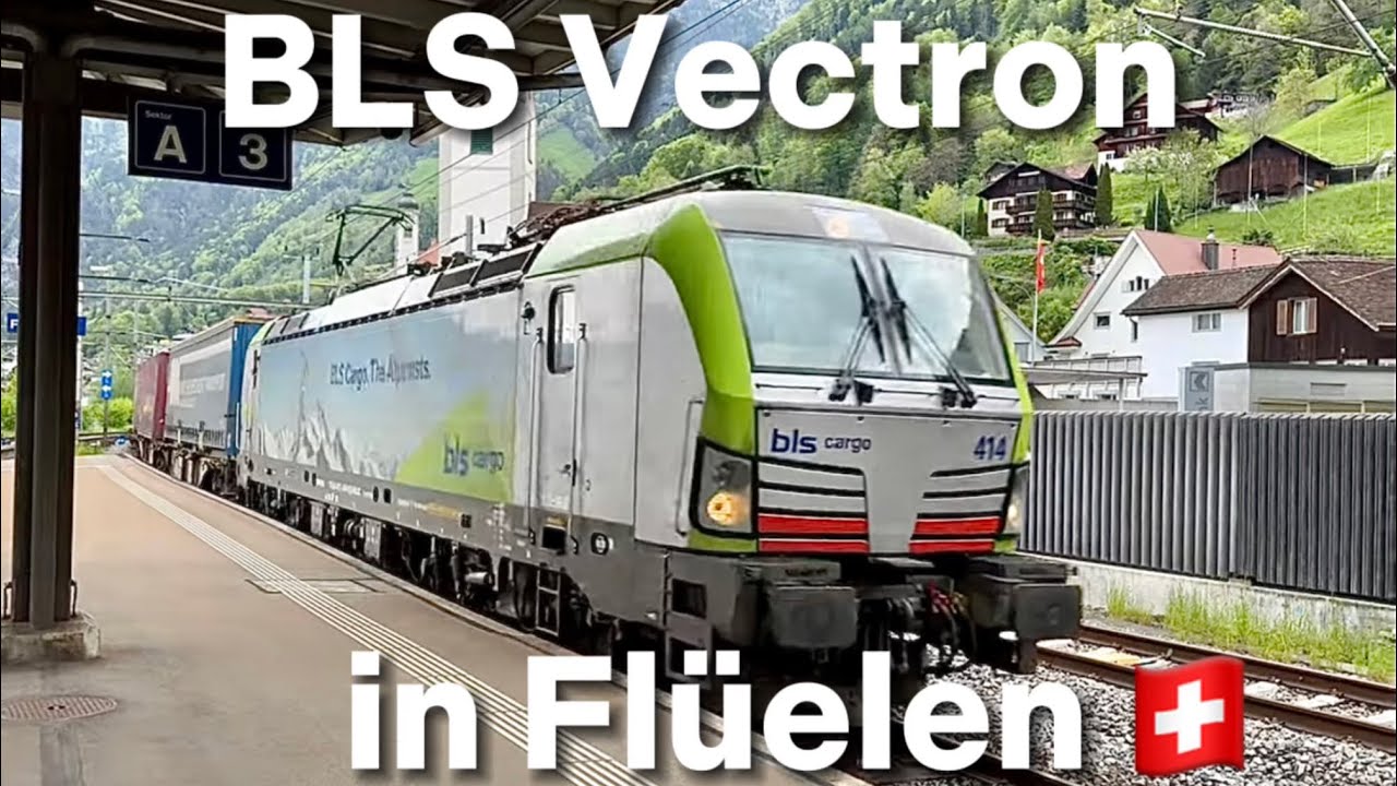 BLS cargo train with Vectron BR193 passing Flüelen at Vierwaldstättersee | 🇨🇭 Flüelen, Switzerland