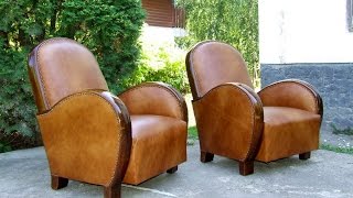 Art Deco Leather Club Chairs, Armchairs.