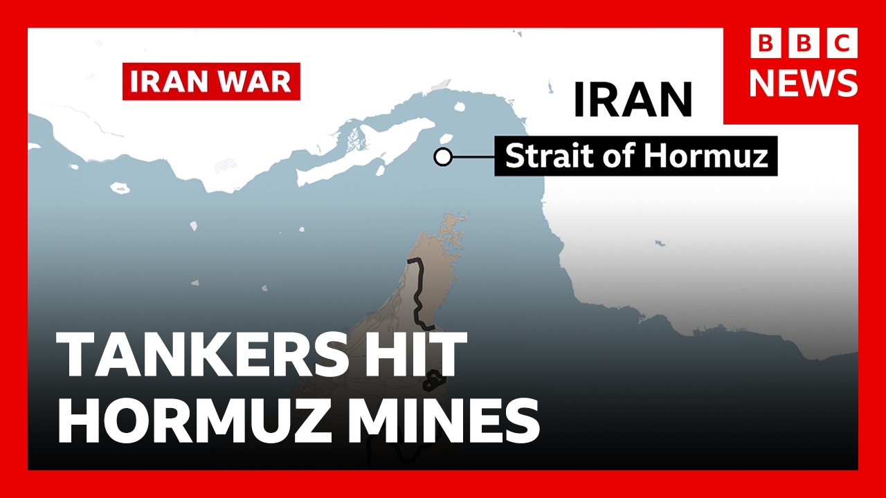 Ships on fire after hitting mines in Strait of Hormuz | BBC News