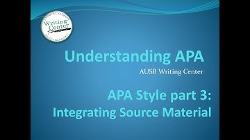 Understanding APA, APA Style part 3: Integration Source Material