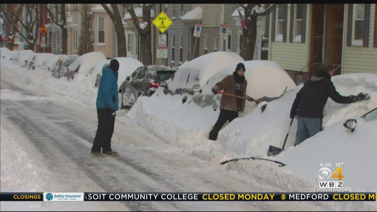Boston Neighborhoods Start Digging Out From Blizzard Snowfall - YouTube