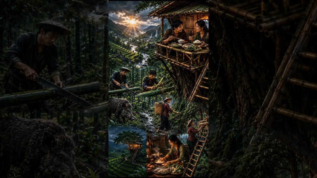 Building a Treehouse to Protect Mountain Crops 🌧️🌳 | Rainy Mountain Life #treehouse  #shorts