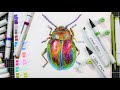 Brush VS. Chisel/Bullet Alcohol Markers- Let's Draw a Beetle Sketchbook Sunday