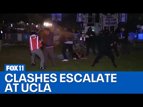 Firecrackers thrown at UCLA encampment; Fights breaking out in Westwood