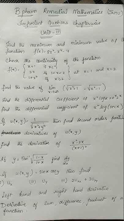 b.pharm remedial maths important questions chapterwise | unit 3 rm13 # ...