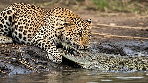 Strongest Leopard Bite on Crocodile above River #crocodile #animals #animallife #life 