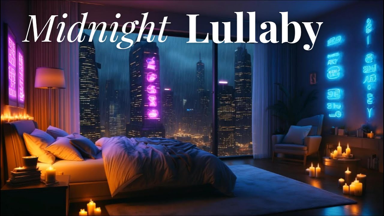 Midnight Lullaby-Ambient Rain: Cozy Bedroom Futuristic Cityscape | For Relaxation and Sleep 1HR | 4K