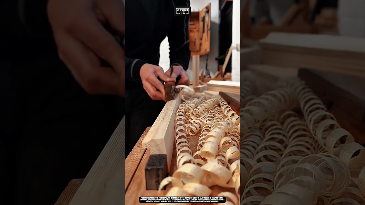 Smoothing wood surface in workshop using work tool hand plane 
