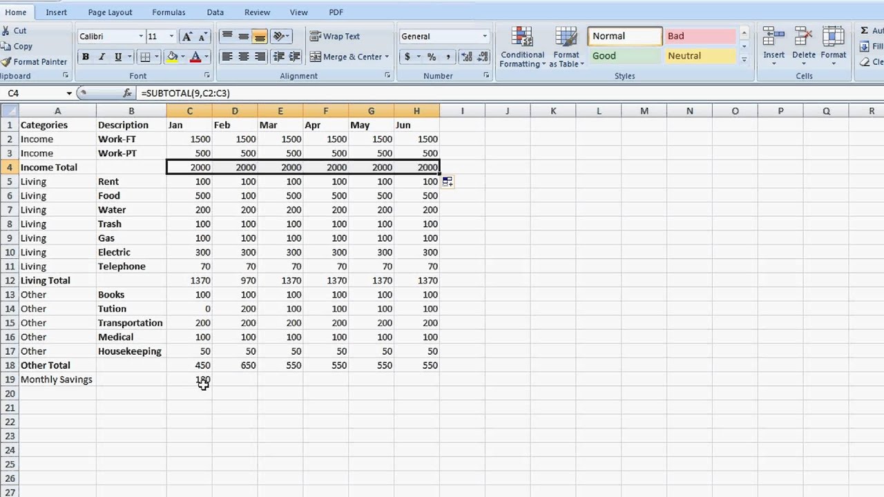 Totaling Cells From Multiple Worksheets In Excel