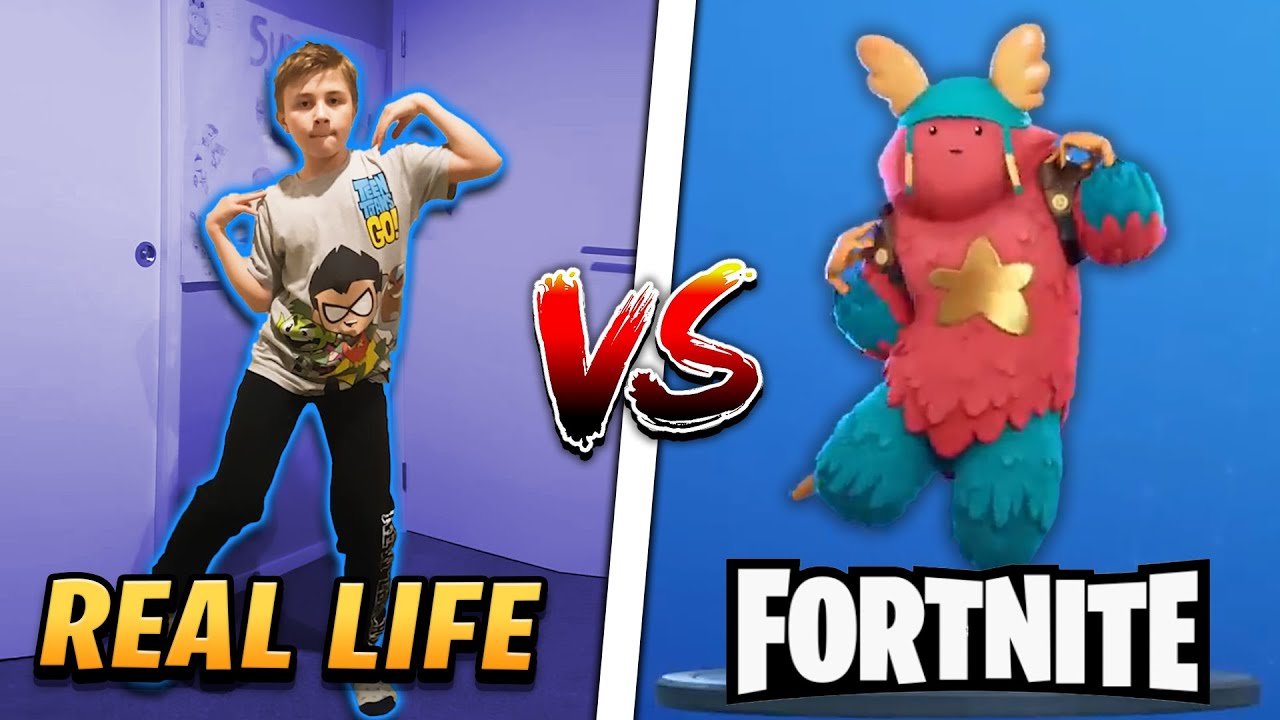 REAL LIFE VS FORTNITE DANCE CHALLENGE - YouTube