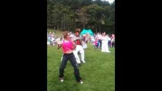 Alice in Wonderlands March Hare and White Rabbit doing Zumba