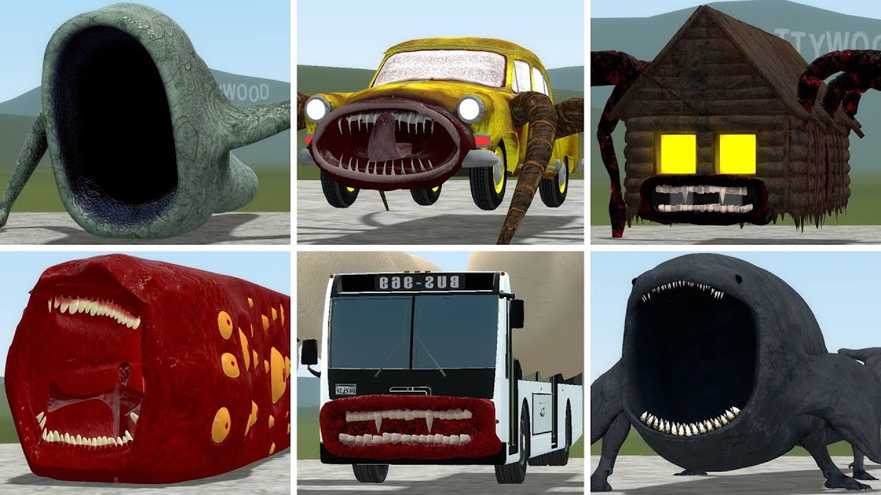 SEA EATER, CAR EATER, HOUSEHEAD BUS EATER, TRAIN EATER, BLOOP VS ALL TREVOR HENDERSON BATTLE In GMOD