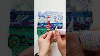 Seaside view with a lighthouse, made of fabric scraps #art #textileart #fabricart #collage