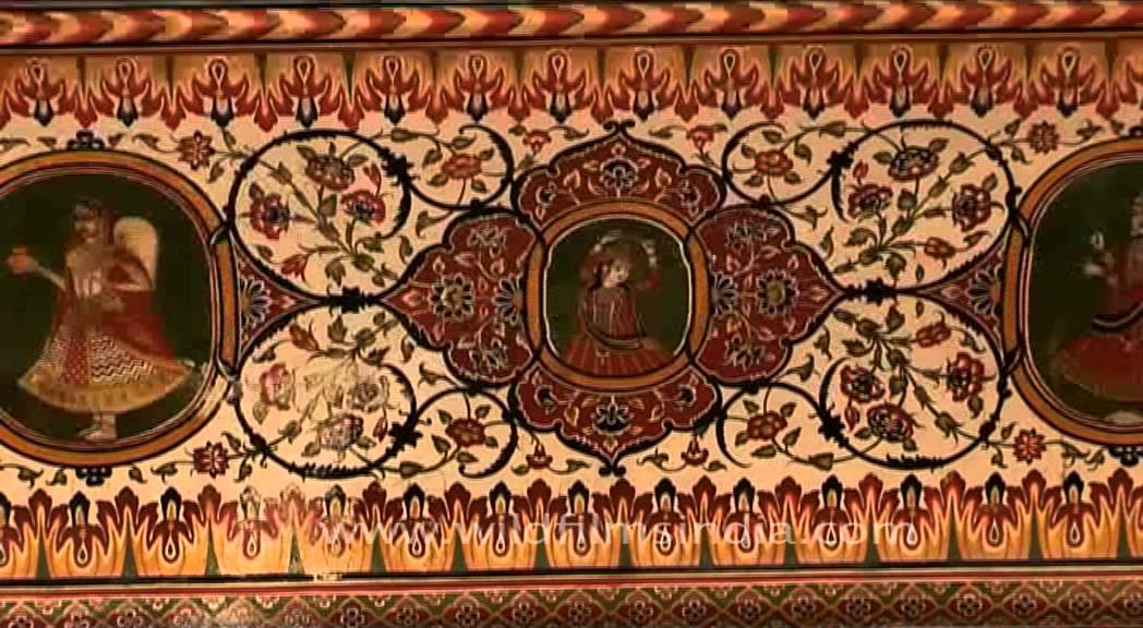 Magnificent Rajput - Mughal era mosaic paintings at Samode Palace, Jaipur