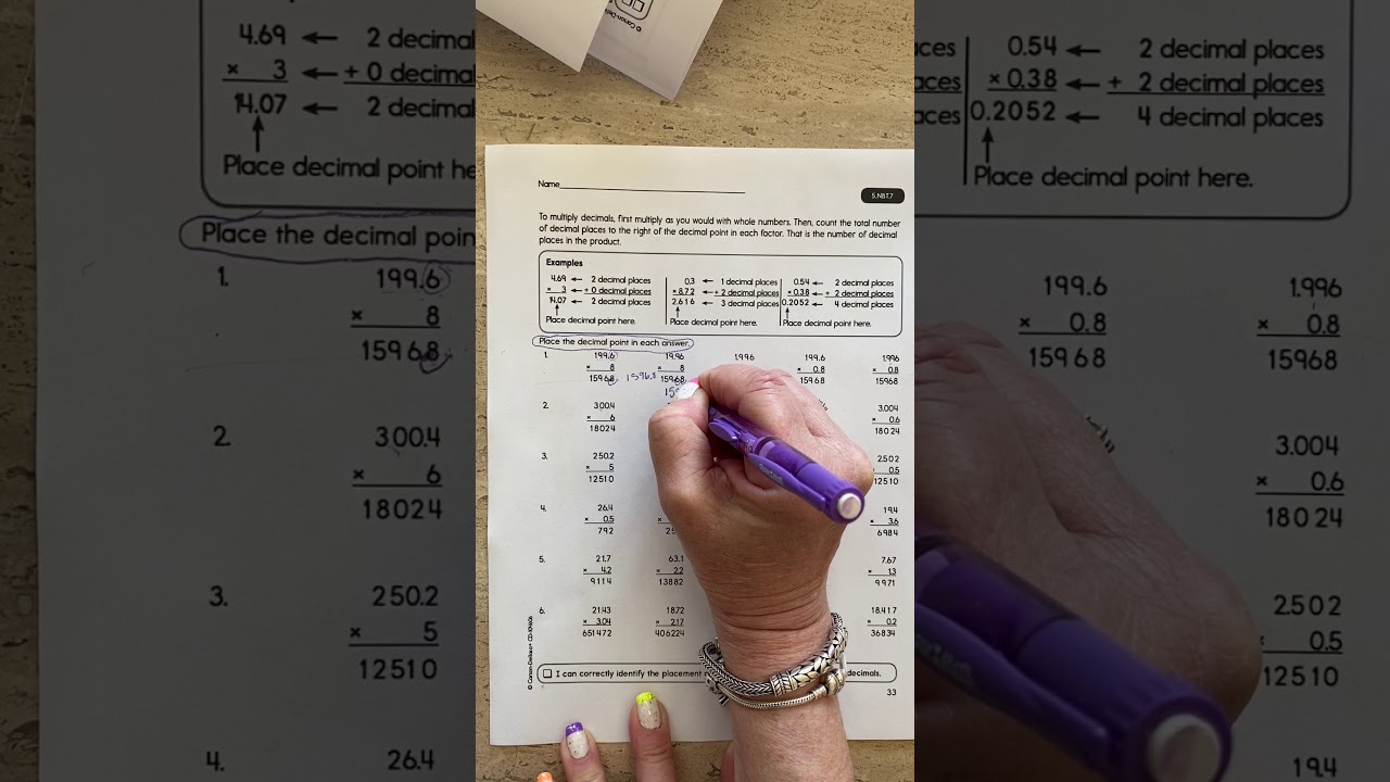 Placing The Decimal Point In Multiplication Worksheet