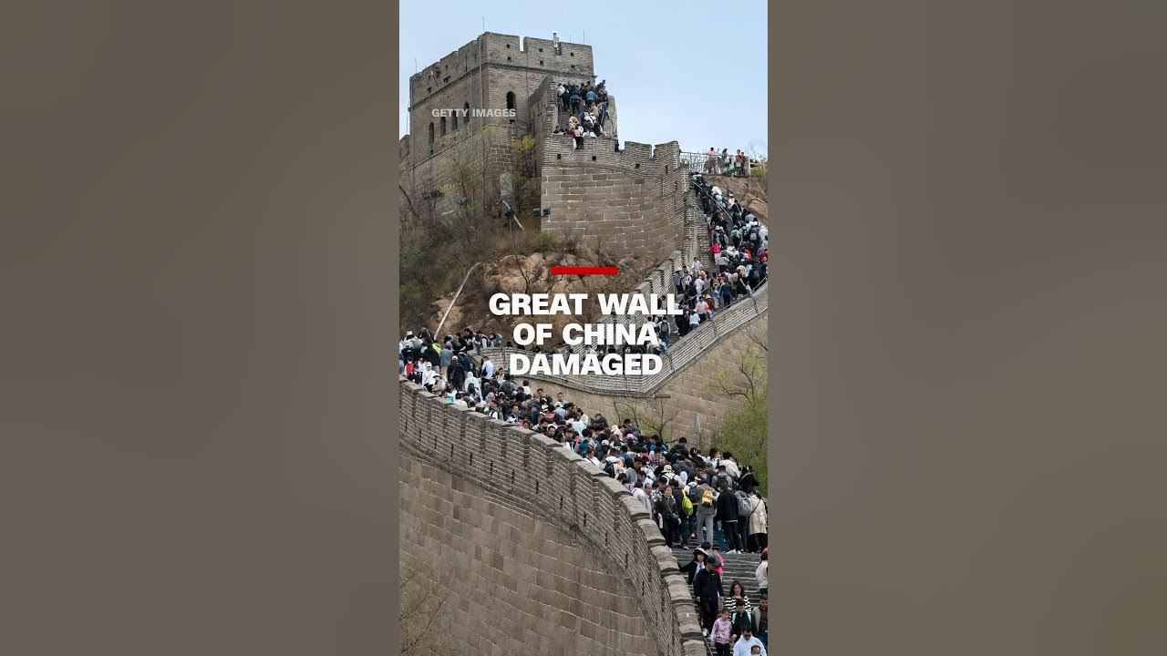 Great Wall of China damaged by workers with an excavator