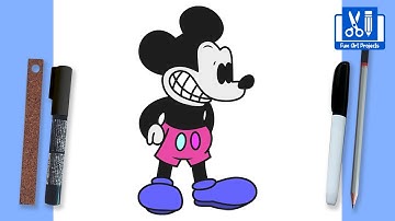 How To Draw Suicide Mickey Mouse | Friday Night Funkin FNF | Draw Game Characters Easy Step By Step