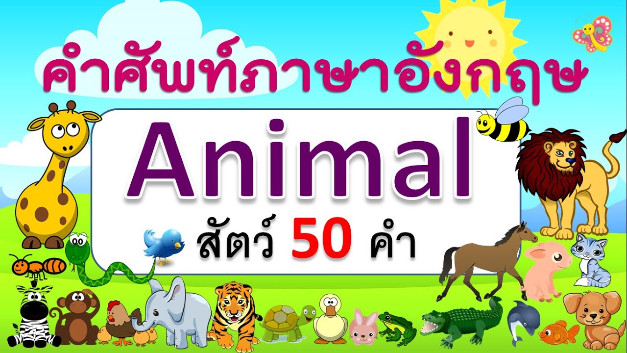 คำศัพท์ภาษาอังกฤษสัตว์ 50 ชนิด | Animals | Learn and song