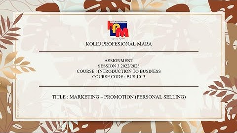 BUS 1013 Assignment - Marketing : Promotion (PERSONAL SELLING) 2