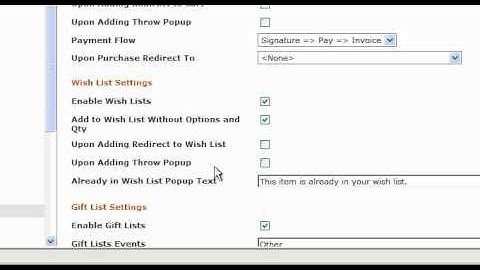 Ecommerce Wish List Settings - Websiteforge Ecommerce Website