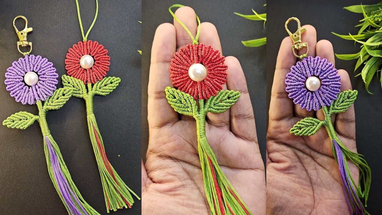 Tutorial- DIY Handmade Macrame Daisy Flower 🌼 Keychain