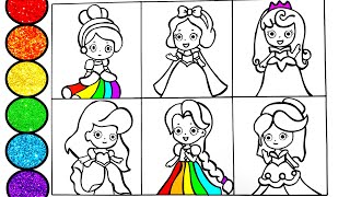 How to draw Princesses Disney- Cinderella Snow White Little Mermaid and others- Glitter Art