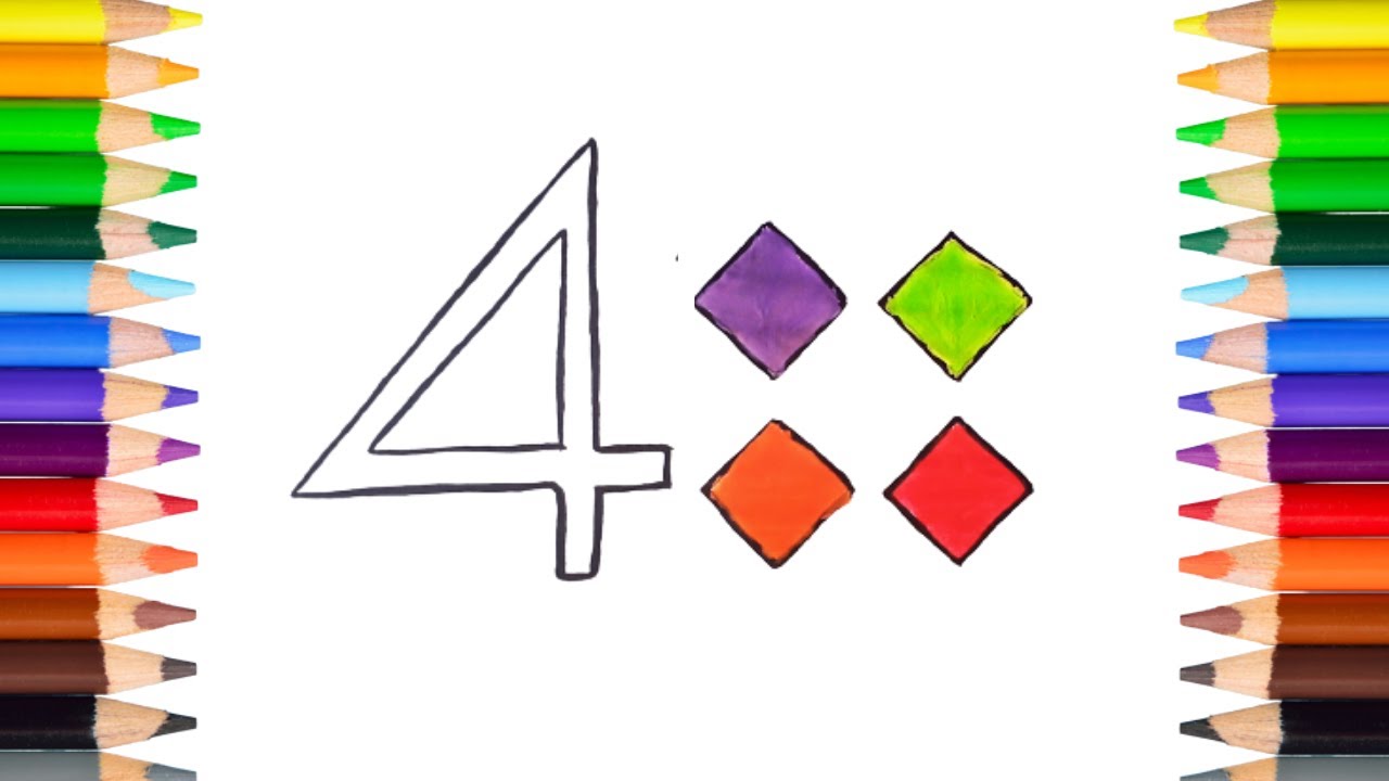 Number 4 | Writing Numbers | Coloring Drawing - YouTube