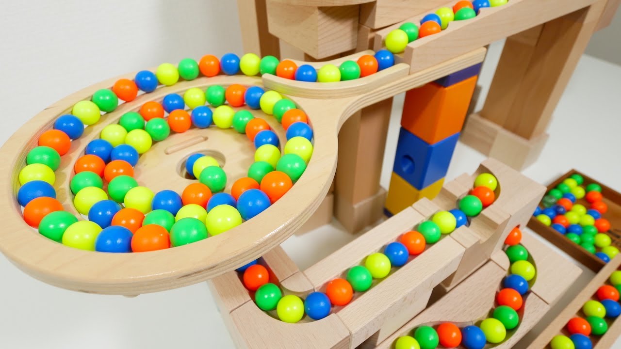 マーブルランASMR☆カラフルボール 小さな大工さん キュボロ クアドリラ うず巻きレール 木製マーブルラン Wooden marble
