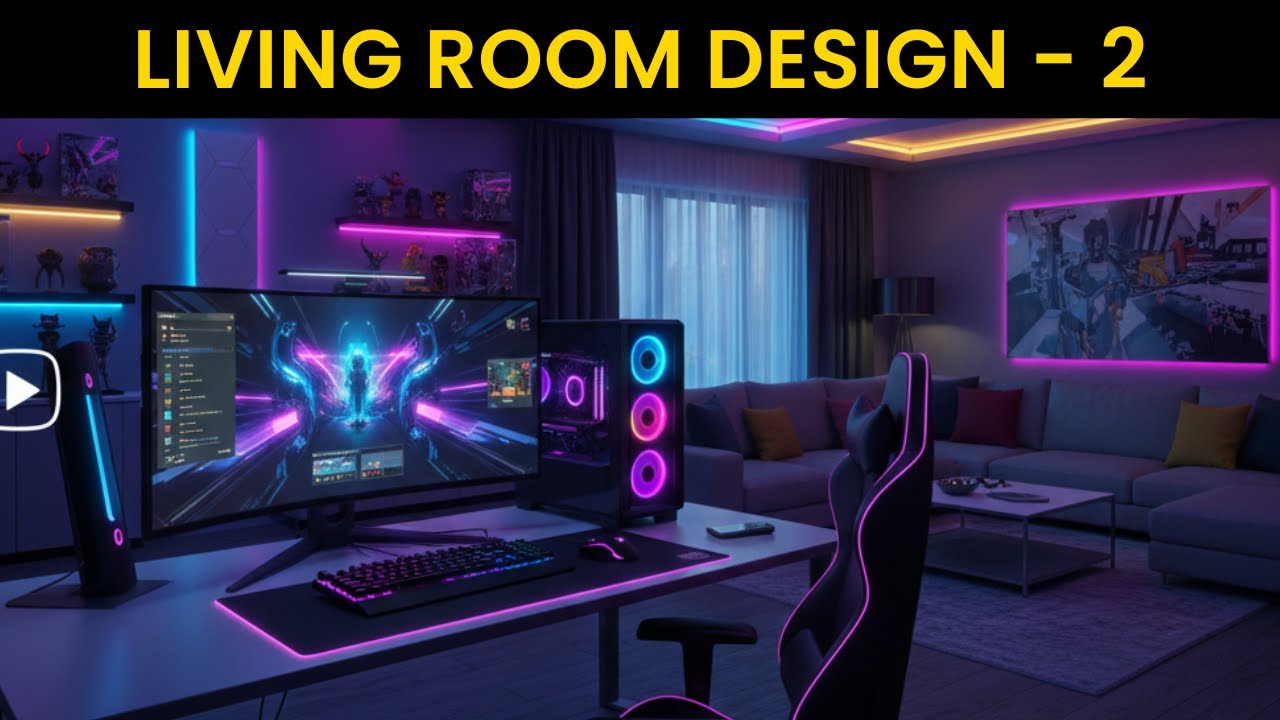 Complete Living Room Design with Computer Setup in SketchUp | PART 02