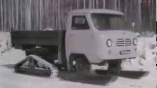 Semi tracked vehicle in snow in action