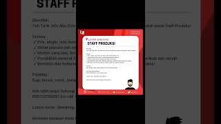 LOKER BANDUNG STAFF PRODUKSI❗LOKER TERBARU HARI INI #shorts #infoloker #lowongankerja