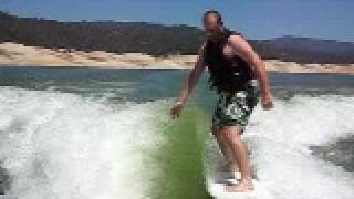 Randy wakesurfing and awesome recovery.