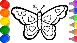 Cara Menggambar dan Mewarnai Kupu-kupu untuk anak-an - Glitter Butterfly drawing and coloring